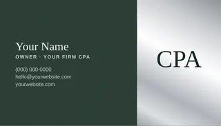 Accountant Business Card template — Split Card · Forest & Platinum
