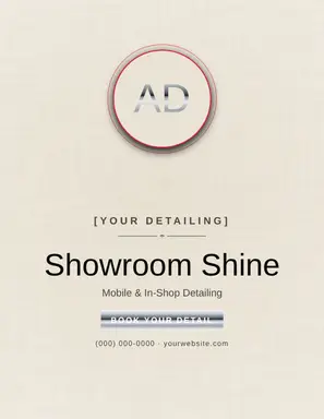 Auto Detailing Flyer template — Monogram Crest · Gloss Black & Red (Ivory)