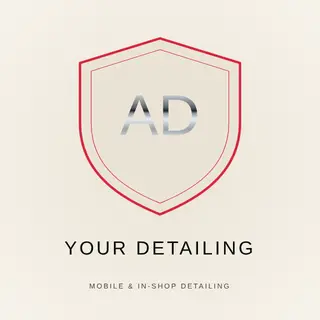 Auto Detailing Logo template — Crest · Gloss Black & Red (Ivory)