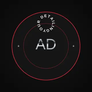 Auto Detailing Logo template — Circle Badge · Gloss Black & Red