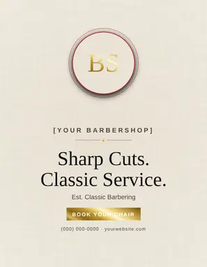 Barber Flyer template — Monogram Crest · Black, Cream & Red (Ivory)