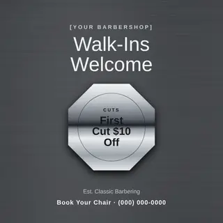 Barber Instagram Post template — Seal Offer · Gunmetal & Chrome