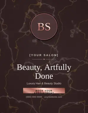 Beauty & Salon Flyer template — Monogram Crest · Blush & Rose Gold (Noir)