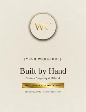 Carpentry Flyer template — Monogram Crest · Walnut & Brass (Ivory)