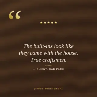 Carpentry Instagram Post template — Testimonial · Walnut & Brass