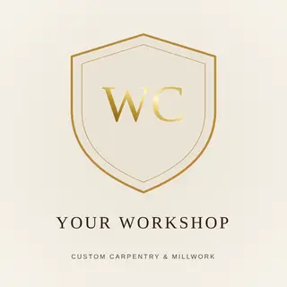 Carpentry Logo template — Crest · Walnut & Brass (Ivory)