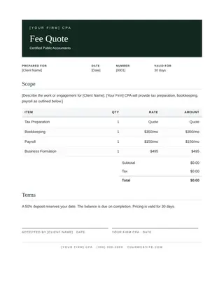 Accountant document template — Accountant Fee Quote