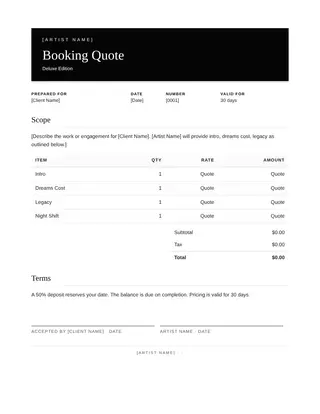 Album Covers document template — Album Covers Booking Quote