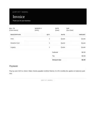 Album Covers document template — Album Covers Invoice