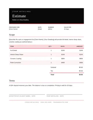 Auto Detailing Estimate template — Auto Detailing Estimate
