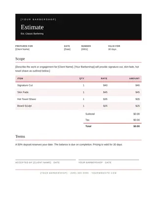 Barber document template — Barber Estimate