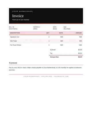 Barber document template — Barber Invoice