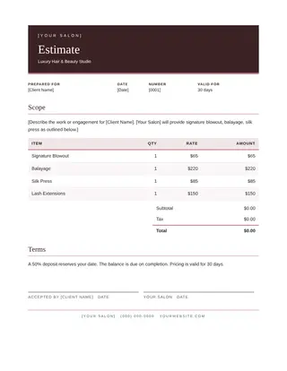 Beauty & Salon document template — Beauty & Salon Estimate