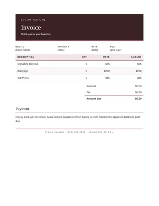 Beauty & Salon document template — Beauty & Salon Invoice