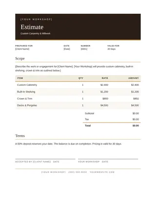 Carpentry document template — Carpentry Estimate