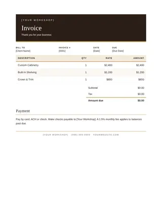 Carpentry document template — Carpentry Invoice