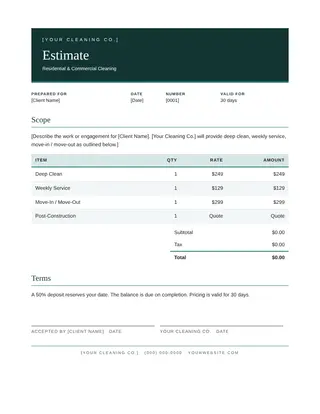 Cleaning document template — Cleaning Estimate
