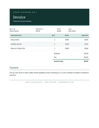 Cleaning document template — Cleaning Invoice
