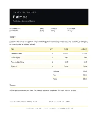 Electrician document template — Electrician Estimate