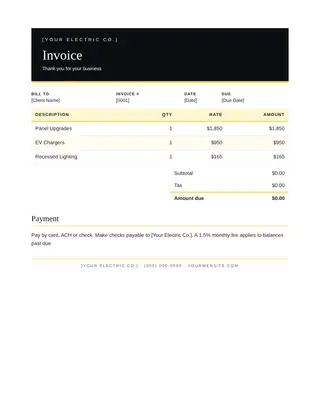 Electrician document template — Electrician Invoice