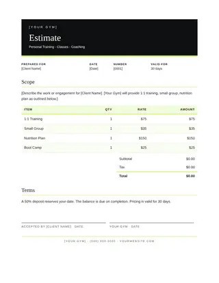 Fitness document template — Fitness Estimate