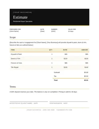Handyman Estimate template — Handyman Estimate