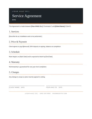 HVAC document template — HVAC Service Agreement