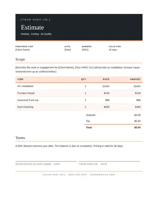 HVAC document template — HVAC Estimate