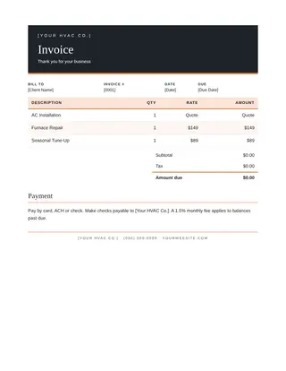 HVAC document template — HVAC Invoice