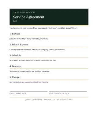 Landscaping document template — Landscaping Service Agreement