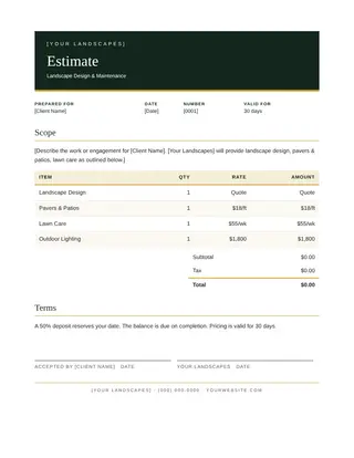 Landscaping document template — Landscaping Estimate