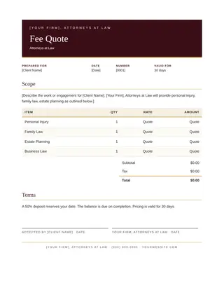 Lawyer document template — Lawyer Fee Quote