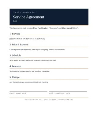 Plumbing document template — Plumbing Service Agreement