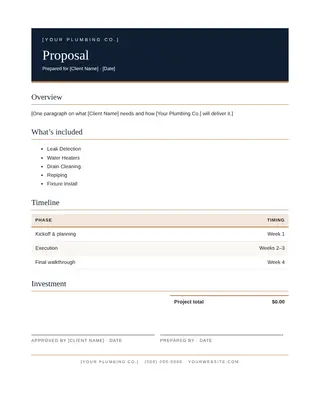 Plumbing document template — Plumbing Proposal