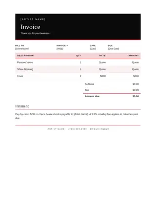 Rap Artist document template — Rap Artist Invoice