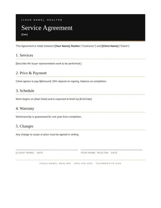 Real Estate document template — Real Estate Service Agreement
