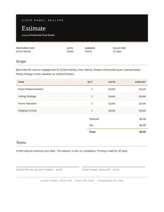 Real Estate document template — Real Estate Estimate
