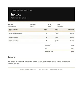 Real Estate document template — Real Estate Invoice