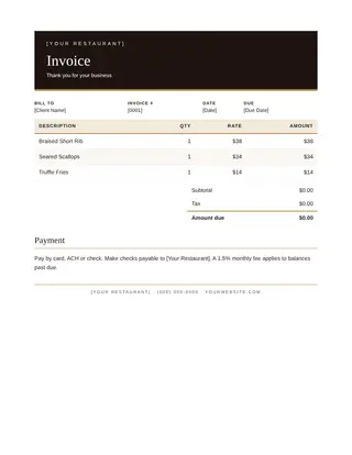 Restaurant document template — Restaurant Invoice