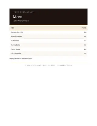 Restaurant document template — Restaurant Menu