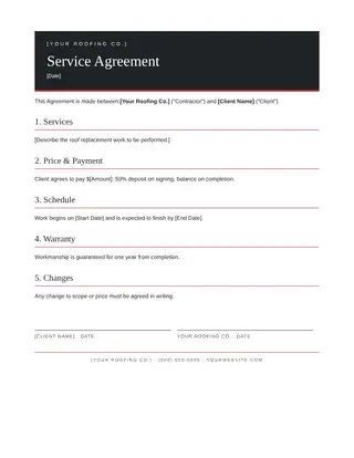 Roofing document template — Roofing Service Agreement