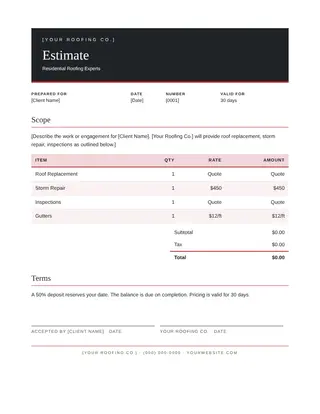 Roofing document template — Roofing Estimate
