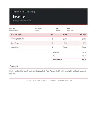 Roofing document template — Roofing Invoice