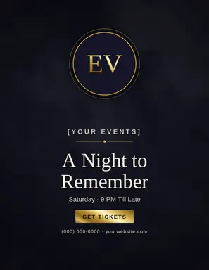Entertainment & Events Flyer template — Monogram Crest · Midnight & Gold