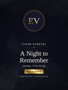 Entertainment & Events Poster template — Monogram Crest · Midnight & Gold