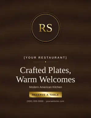 Restaurant Flyer template — Monogram Crest · Espresso & Brass